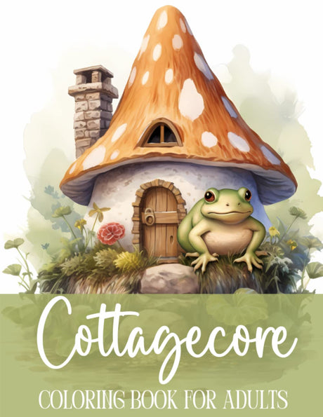 Cottagecore Coloring Book for Adults • Cottage Core Mushrooms, Frogs, Cozy Cottages, Flowers • Stress Relief, Mindfulness and Relaxation WoodArtSupply