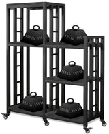 6-Tier Kitchen Bakers Rack, Multifunctional Storage Shelf, Mini Fridge & Microwave Oven Stand Table, Coffee Bar, Adjustable Kitchen Shelves Freestadning (Charcoal Black Wood Grain Print with wheels) YCHF