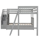 Bellemave L-Shape Triple Bunk Beds with Stairs and Storage Drawers Twin Over Full Bunk Bed Attached a Loft Bed with Drawers Wood Corner Bunked for 3 Kids Boys Girls Teens, Gray Bellemave