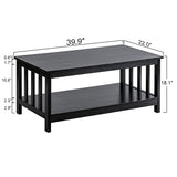 ChooChoo Mission Coffee Table, Black Wood Living Room Table with Shelf, 40 Black ChooChoo