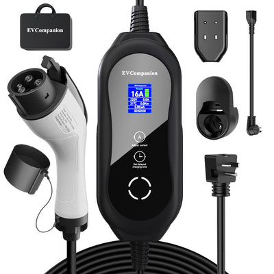 EVCompanion Level 1-2 EV Charger (16 Amp 110-240V 24ft Cable), Portable Electric Vehicle Charger with NEMA 6-20 Plug NEMA 5-15 Adapter,Plug-in Home EV Charging Station for SAE J1772 Evs