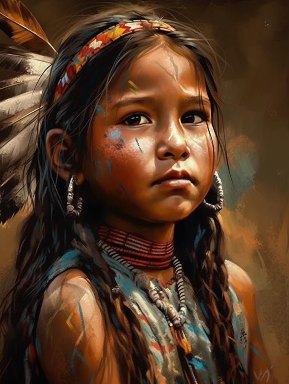 Generic Diamond Art Painting Native American Indian Girl Children (2) Kit for Adults Diamond Art Painting by Number Kits Gem Art Wall Home Decor(Canvas 11.8 x15.8inch) WoodArtSupply