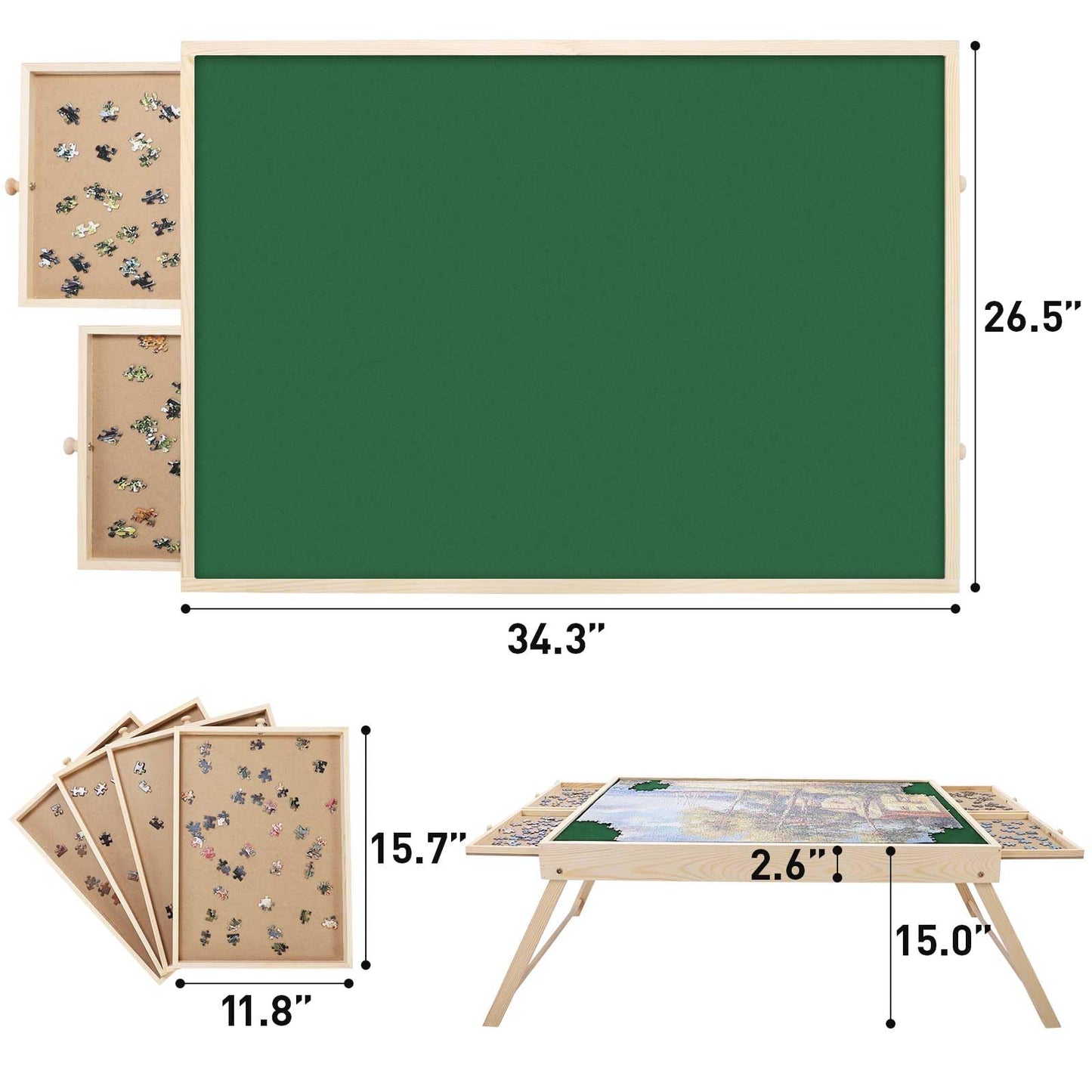 ITEFDTUTNE Jigsaw Puzzle Table with Folding Legs, 34 "x 26" Wooden Puzzle Table with 4 Drawers and Cover, Portable Puzzle Enlightenment Board for Puzzle Storage and Sorting - 1500 Piece - WoodArtSupply