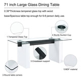 MEMUY Glass Dining Table Set for 8,Rectangle Dining Table Top with White High Glossy Wood Board Base,71”White Kitchen Table with 8 White Chairs for 6-8 Person MEMUY