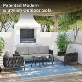 EAST OAK Life Chatter Patio Furniture Set 5 Pieces, Outdoor Furniture 5-Seat Sofa with Two Round Coffee Table, Waterproof Thick Cushion Deep Seating for Porch, Balcony, Earth Black & Misty Grey EAST OAK