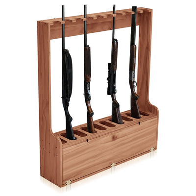 Soaoo Gun Rack, Ten Gun Wooden Standing Floor Gun Display Rack, Gun Display Rack with Storage Compartment for Home or Garage Safe Hunting Gun Storage(Walnut)