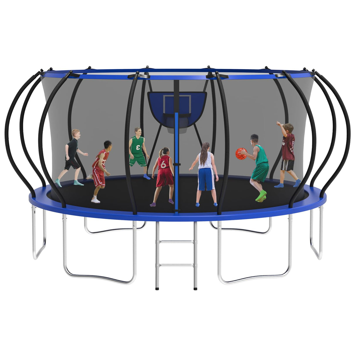 KOFUN 1500LBS 10 12 14 16 FT Tranpoline for Kids and Adults,【Curved Poles Larger Room】 Tranpolines Outdoor with Net, Ladder, Basketball Hoop, ASTM Approval- Easy to Assemble Recreational Tranpoline KOFUN