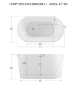 FerdY Shangri-La 47" Acrylic Freestanding Bathtub, Small Classic Oval Shape Acrylic Soaking Bathtub with Chrome Drain & Minimalist Linear Design Overflow, Modern White, cUPC Certified FerdY