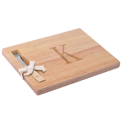 Monogram Oak Wood Cheese Board With Spreader, K-Initial (K) - WoodArtSupply