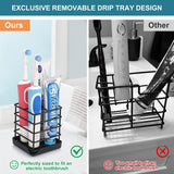 Toothbrush Holders for Bathrooms, Stainless Steel Bathroom Toothbrush Holder Kids Electric Tooth Brushing Holder Stand and Toothpaste Holder for Bathroom Accessories Organizer with Tray, Black (Small) Chintu