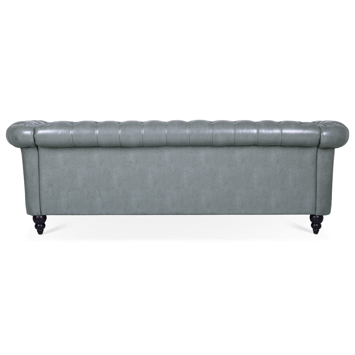 Ball & Cast 84" Chesterfield Leather Sofa with Channel Tufted Seat Back,Classic 3 Seater Couch w/Roll Arm Nailhead Trim and Upholstered,Mid Century Furniture for Living Room,Bedroom,Office,Grey PU Ball & Cast