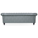 Ball & Cast 84" Chesterfield Leather Sofa with Channel Tufted Seat Back,Classic 3 Seater Couch w/Roll Arm Nailhead Trim and Upholstered,Mid Century Furniture for Living Room,Bedroom,Office,Grey PU Ball & Cast