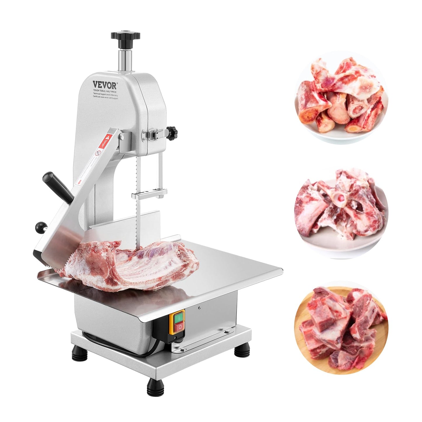 VEVOR Commercial Electric Meat Bandsaw, 650W Stainless Steel Countertop Bone Sawing Machine, Workbeach 12.4" x 18.1", 4.33 Inch Max Cutting Thickness, Frozen Meat Cutter for Rib Pork Beef - WoodArtSupply