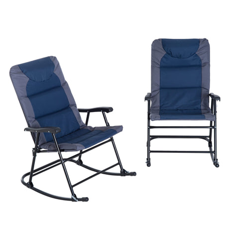 Outsunny 2 Piece Outdoor Patio Furniture Set with 2 Folding Padded Rocking Chairs, Bistro Style for Porch, Camping, Balcony, Navy Blue Outsunny