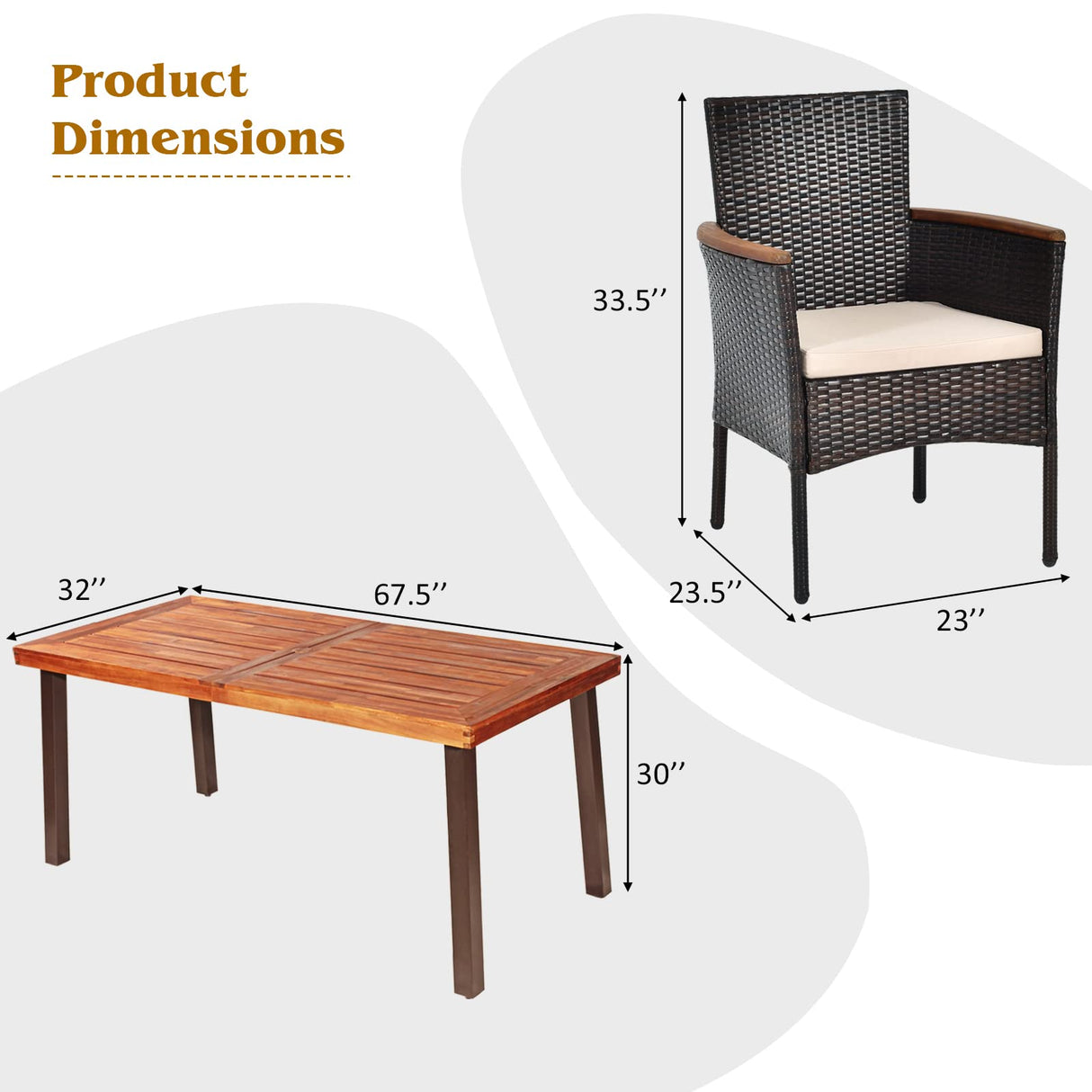 Tangkula 7 Pieces Patio Dining Set, Patiojoy Outdoor Conversation Set w/Acacia Wood Top Table & 6 Stackable Rattan Chairs, Wicker Dining Furniture w/Umbrella Hole, Steel Frame, Sponge Seat Cushions Tangkula