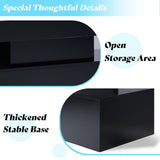 AMERLIFE High Gloss LED Coffee Table, Modern 2-Tier Center Table with LED Lights, Open Storage Space, 40in Simple Rectangular Sofa Side Table for Living Room, Black AMERLIFE