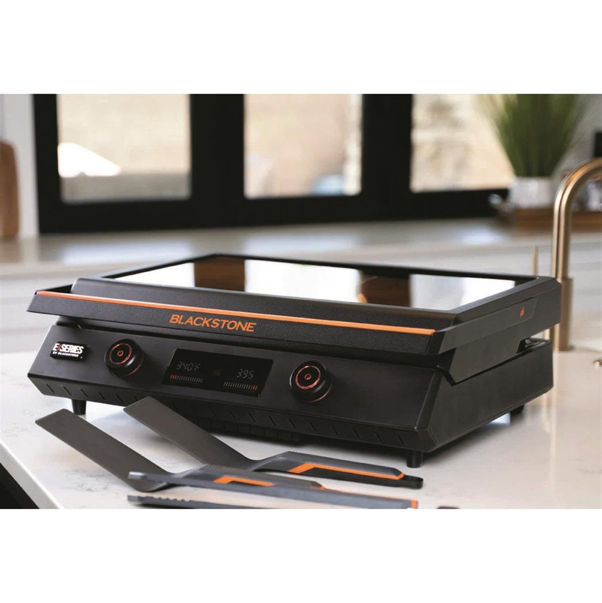 Blackstone 22-Inch Electric Griddle - 1200W Non Stick Ceramic Titanium Coated Stainless Steel Tabletop Griddle with EZ-Touch Control Dial, LCD Display, Patented Rotate & Remove Glass Hood - 8001 Blackstone