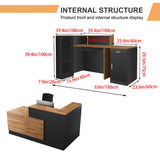 L-Shaped Reception Desk Wooden Commercial Receptionist Table Black and Wood Front Desk Reception Room Table for Office Retail Salon Checkout Right Corner 160cm/63inch Generic