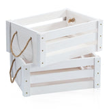 ROSOS Wooden Crates, Farmhouse Wood Crates for Storage with Rope Handles, Solid Wooden Crates for Display, Durable Wooden Crate Box, Handmade Wooden Box, Wooden Crates for Decor, White Crate, 2 Pack ROSOS