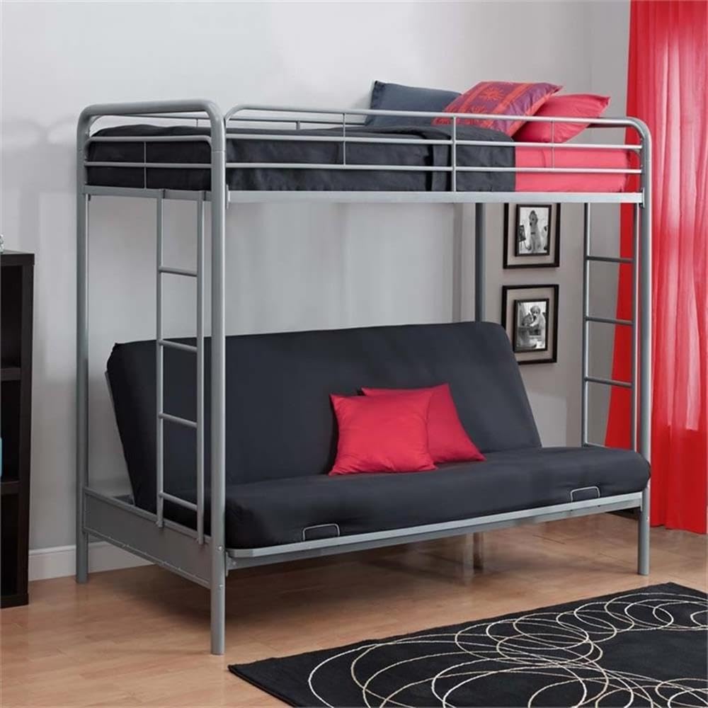 Pemberly Row Modern Twin Over Futon Metal Bunk Bed in Silver Pemberly Row