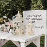 Lanterns Decorative Outdoor&Indoor, Set of 2 (14"&10") Beige Metal Lantern Decor with Glass, Candle Holder for Porch, Patio, Garden, Balcony, Wedding, Table Centerpiece NEEDOMO