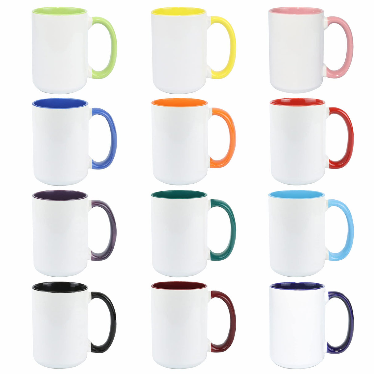 HomeVss Ceramic 15oz Sublimation Coffee Mug, 12 Assorted Colors, Case of 12 HomeVss