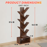 FDW 7 Tier Tree Bookshelf, Rustic Brown Floor Standing Bookcase with Storage Cabinet, Tall Narrow Bookshelves Organizer for Bedroom/Living Room/Home Office Corner FDW
