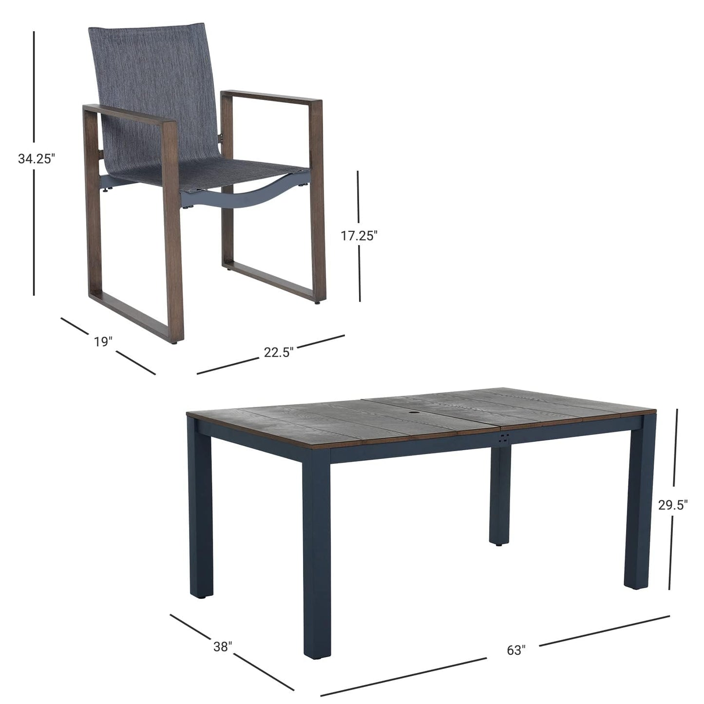 Grand patio 7 Piece Outdoor Dining Set with Faux Wood Grain Finish, Modern Alunimum Table and Chairs for 6 with Market Umbrella Hole for Garden, Backyard,Poolside,Lawn,Porch,Deck,Yard,Dark Br - WoodArtSupply