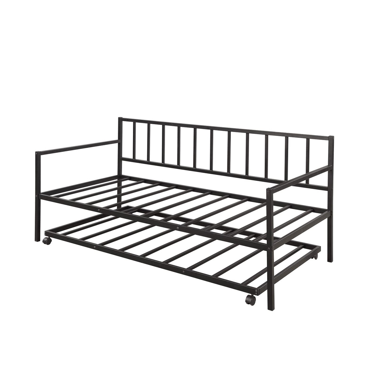Metal Daybed with Trundle, Twin Size Day Bed Frame with Pullout Trundle, Heavy-Duty Daybed for Living Room Bedroom Kids Teens and Adults, Black Bellemave
