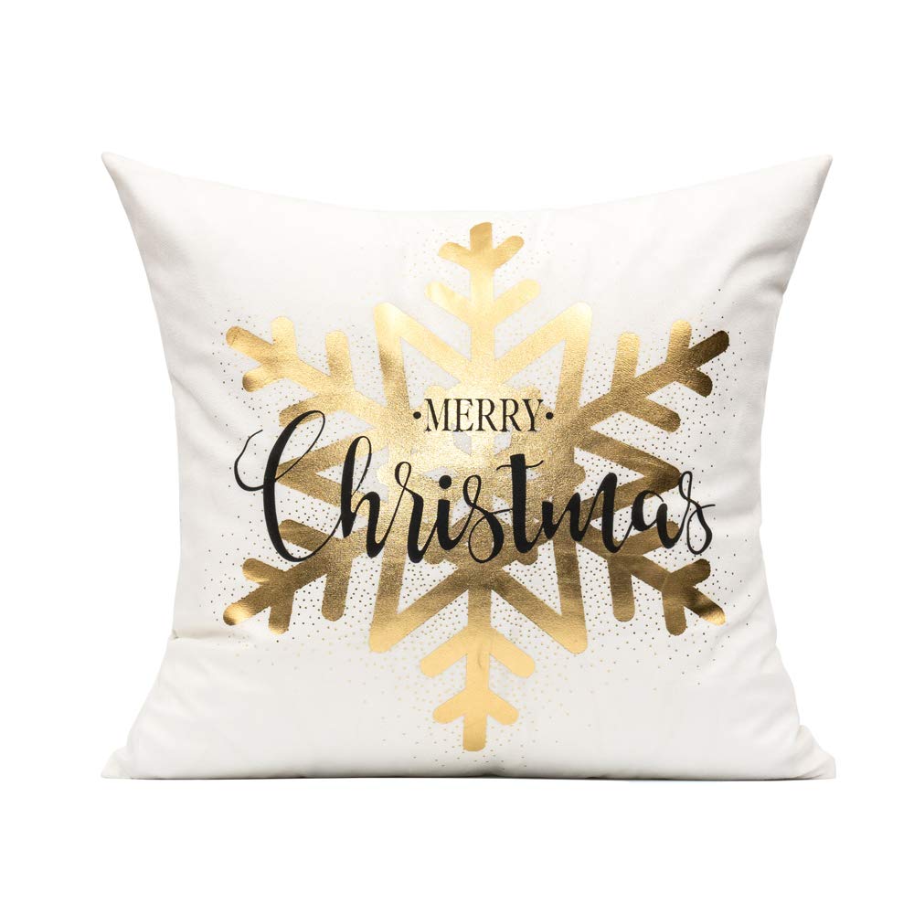 All Smiles White Gold Christmas Decorations Throw Pillow Covers 18X18 Set of 4 Winter Xmas Navidad Home Holiday Décor Velvet Cushion Cases for Sofa Tree Snowflake Reindeer All Smiles
