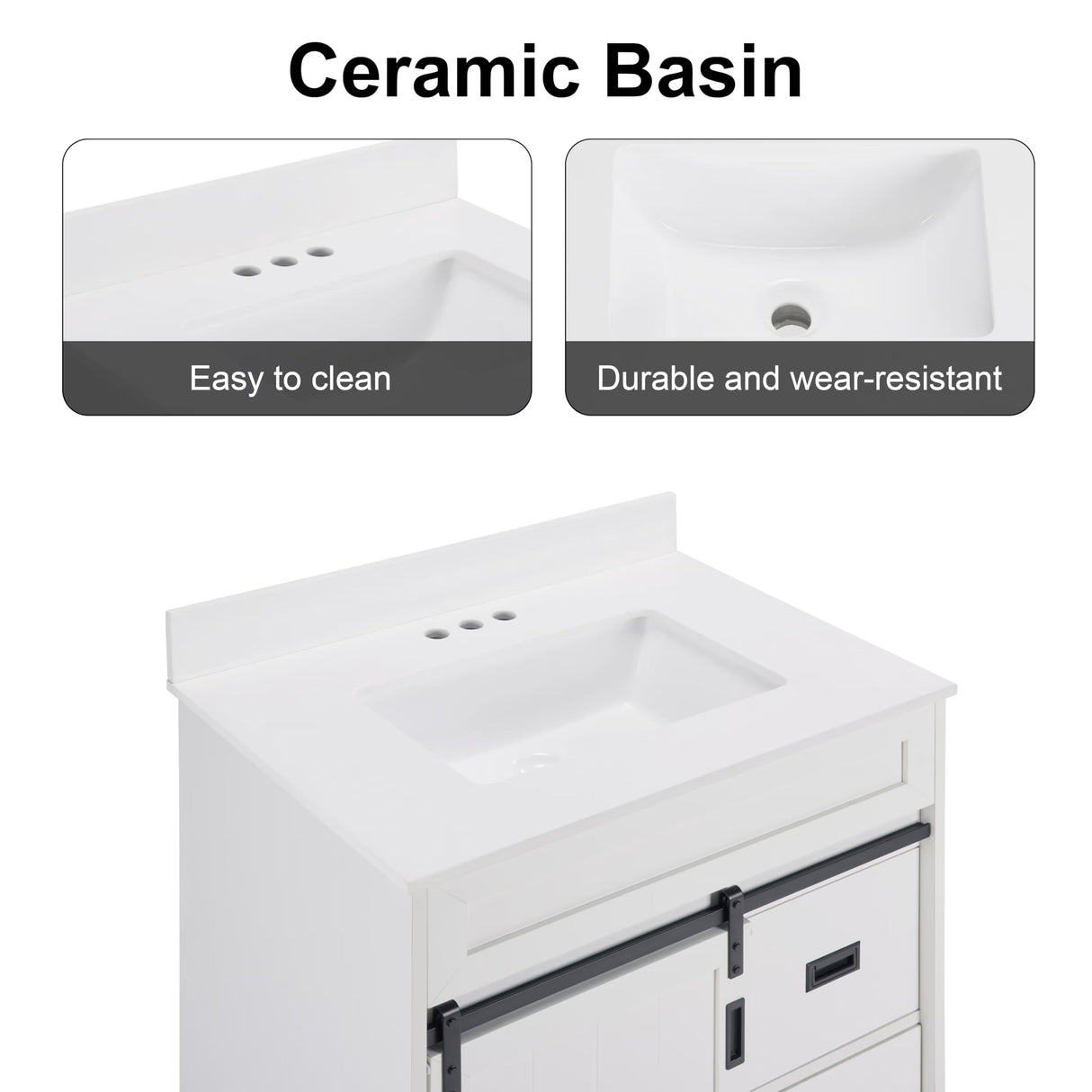 Furrnook Farmhouse Bathroom Vanity with Single Undermount Sink, Sliding Barn Doors, 2 Drawers & Ample Storage | Durable Engineered Stone Countertop | Freestanding Cabinet (30 inch) Furrnook