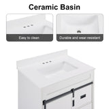 Furrnook Farmhouse Bathroom Vanity with Single Undermount Sink, Sliding Barn Doors, 2 Drawers & Ample Storage | Durable Engineered Stone Countertop | Freestanding Cabinet (30 inch) Furrnook