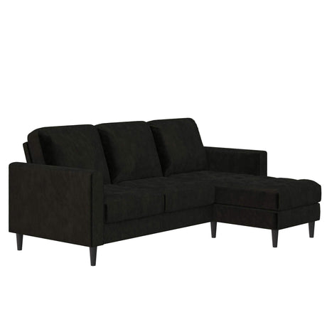 CosmoLiving by Cosmopolitan CosmoLiving Strummer Reversible Sectional Couch, Black Velvet Sofa (DA038-BK) CosmoLiving by Cosmopolitan