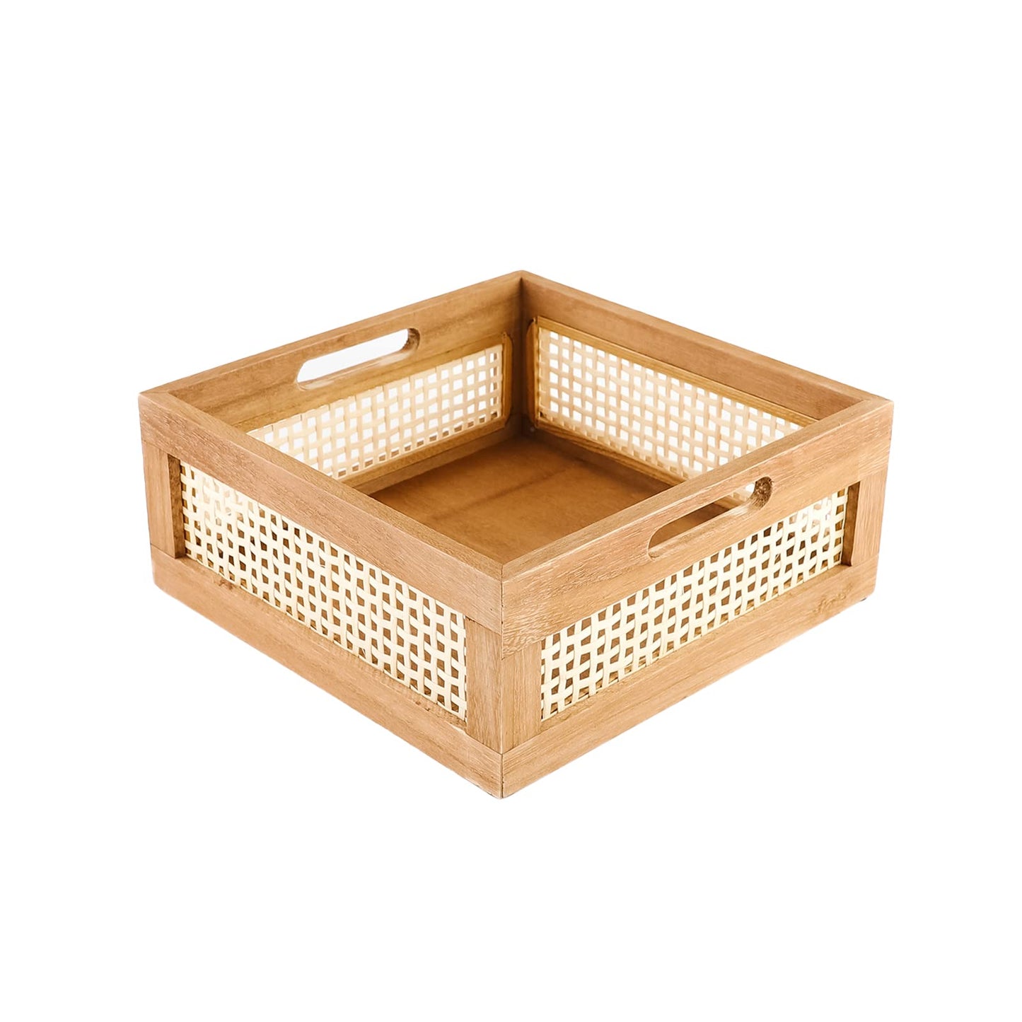 YAHUAN Woven Wooden Basket Wood Storage Crate Box, Decorative Rustic Basket Bamboo Basket with Built-In Handles for Kitchen Pantry, Cabinet, Office, Bedroom, Rustic Country Decor (Brown)