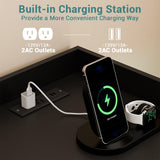 Yeyawomy Black 6 Drawer Dresser with Charging Station & Led Light for Bedroom, Accent Chests of Drawers with Large Cabinet, Modern Storage Dresser with 2 Layer Shelves for Bedroom,Hallway Yeyawomy