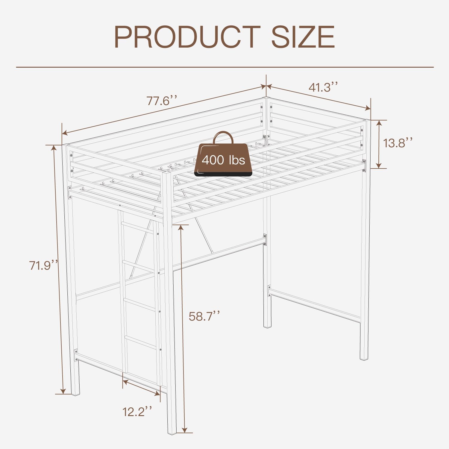 Stylish White Twin Loft Bed with Safety Guard and Removable Ladder by ikalido - WoodArtSupply