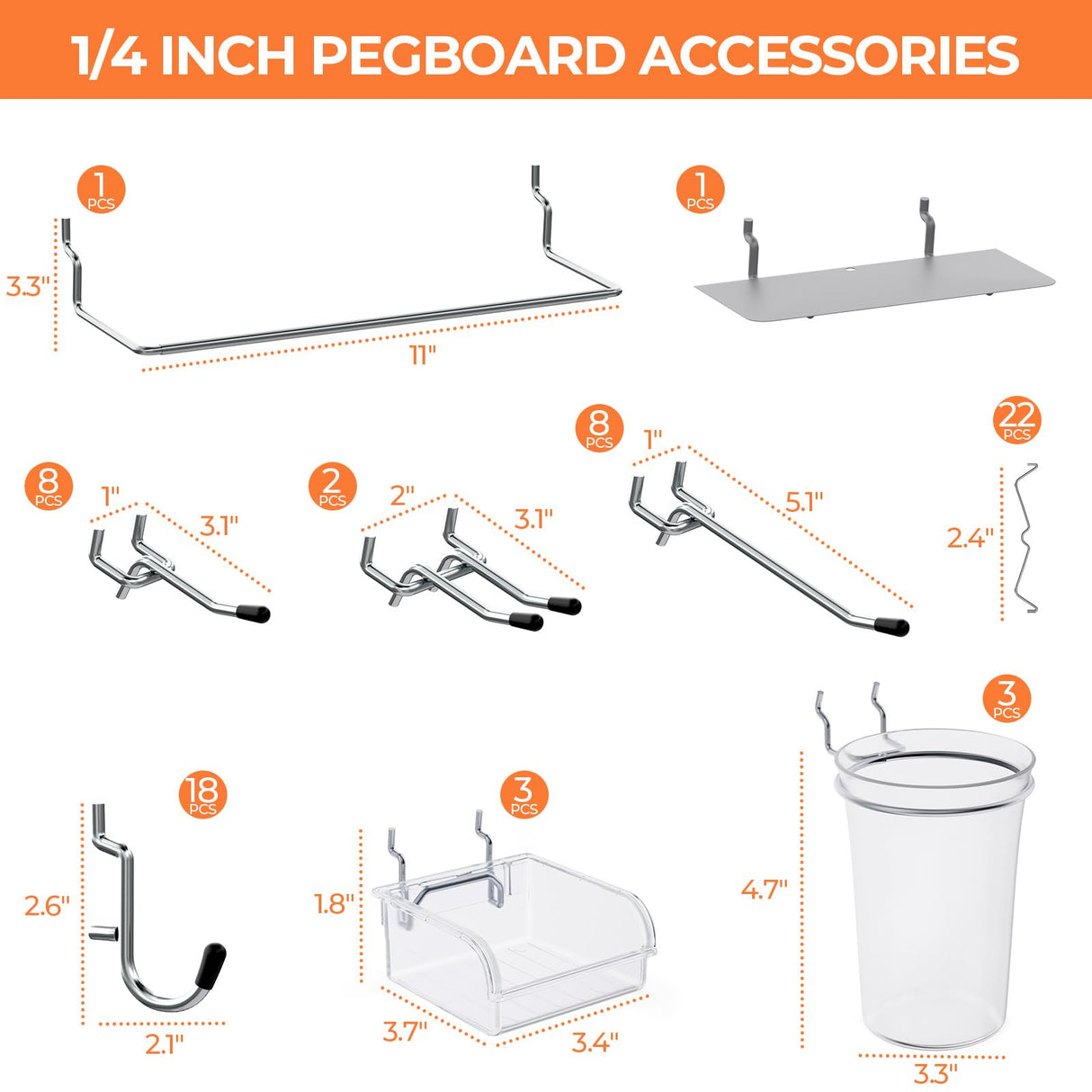 INCLY 70PCS Metal Peg Board Kit with 1/4" Pegboard Accessories, 4 Pack White Pegboard Panels, Bins, Cups and Peg Board Hooks, Paper Towel Holder, Pegboard Wall Organizer for Craft Room, Office, Sewing INCLY