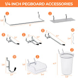 INCLY 70PCS Metal Peg Board Kit with 1/4" Pegboard Accessories, 4 Pack White Pegboard Panels, Bins, Cups and Peg Board Hooks, Paper Towel Holder, Pegboard Wall Organizer for Craft Room, Office, Sewing INCLY