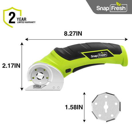 SnapFresh Cordless Electric Scissors, 4V Electric Mini Box Cutter, Carpet & Cardboard Cutter Tool with a Replacement Blade/Charger, Rotary Cutter for Cardboard Packages Leather Plastic （Green） SnapFresh