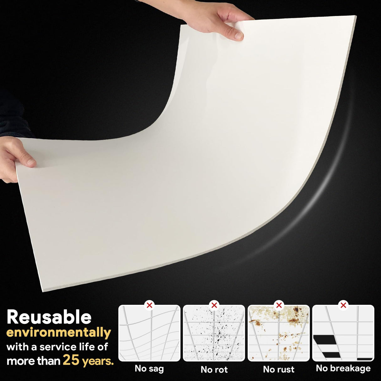 Smooth White Drop Ceiling Tile 2ft x 4ft, Ceiling Panel 24 x 48in – Waterproof, Washable and Fire-Rated - to Prevent Breakage-Cover 80 Sq. Ft-Package of 10 Tiles Gigrwiin