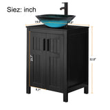 UEV Black 24" Bathroom Vanity with Sink Combo,Modern Vanity with Vessel Sink,Stylish Bathroom Vanity Cabinet,Grooved Doors & Metal Handles,Modern Square Ocean Blue Tempered Glass Vessel Sink(A10) UEV