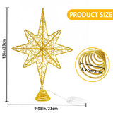 DULEFUN Christmas Tree Topper Lighted 13.5” Gold Star Tree Toppers with 20 LED Lights Christmas Tree Top Ornament for New Year Holiday Home Office Indoor Decorations DULEFUN