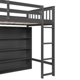 SOFTSEA Twin Size Grey Loft Bed with Open Storage and Ladder for Kids SOFTSEA