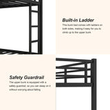 HKOLIE Queen Over Queen Bunk Bed, Metal Bunk Bed Frame Heavy Duty Bunk Beds Loft Bed Frame with Ladder and Guardrail Metal Slats No Box Spring Required for Adults Teens, Queen Over Queen Size HKOLIE