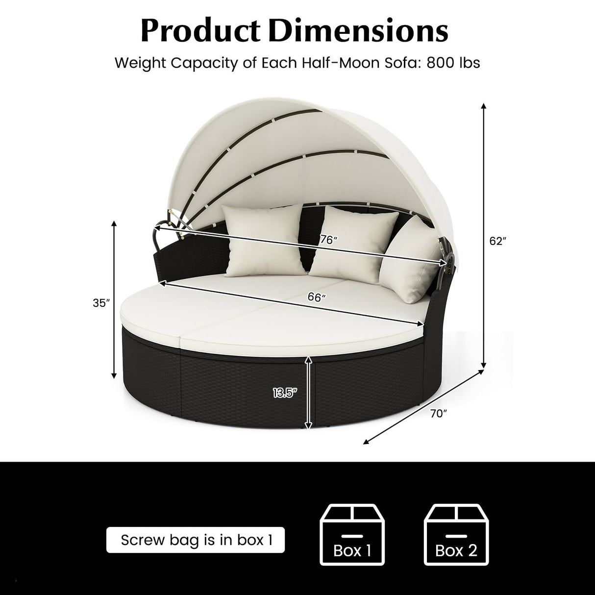 RELAX4LIFE Round Outdoor Daybed with Canopy - Wicker Rattan Sectional Sofa Sunbed w/Cushions & 3 Pillows, Clamshell Conversation Lounger Separated Seating Set for Garden Porch, Patio Day Bed (Beige) RELAX4LIFE