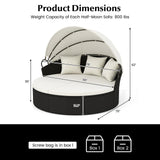 RELAX4LIFE Round Outdoor Daybed with Canopy - Wicker Rattan Sectional Sofa Sunbed w/Cushions & 3 Pillows, Clamshell Conversation Lounger Separated Seating Set for Garden Porch, Patio Day Bed (Beige) RELAX4LIFE