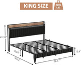 IDEALHOUSE King Bed Frame with Charging Station, LED Bed Frame with Storage Headboard, Upholstered Platform Bed Frame, No Box Spring Needed, Easy Assembly, Black IDEALHOUSE
