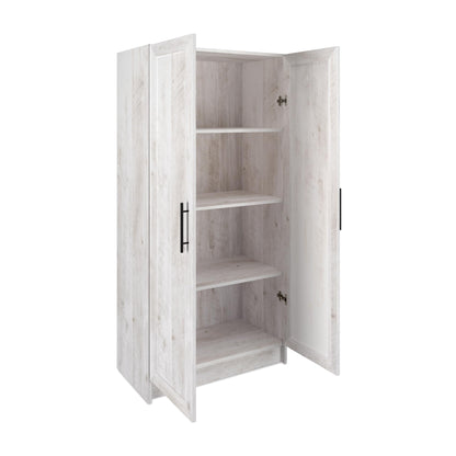 Prepac Elite Storage Accent Cabinet with Panel Doors, Rustic White Storage Cabinet, Bathroom Cabinet, Pantry Cabinet with 3 Shelves 16.5.5" D x 32" W x 65" H, ASCR-1001-1