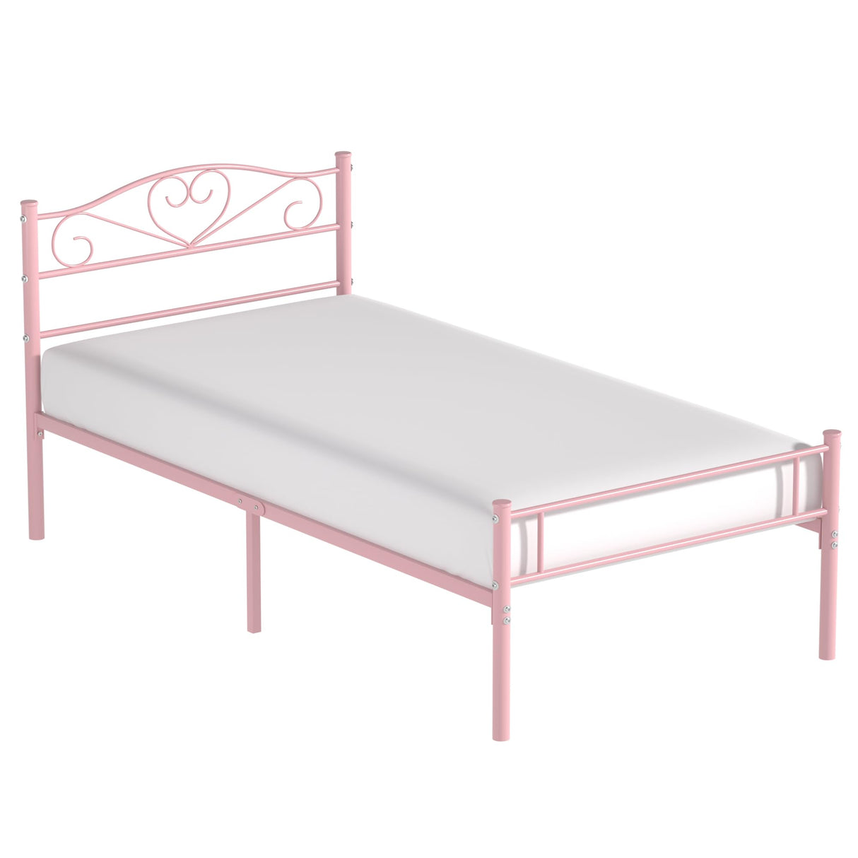 VECELO 14 Inch Twin Size Metal Platform Bed Frame with Headboard and Footboard, Heavy Duty Mattress Foundation with Steel Slats Support, No Box Spring Needed, Pink VECELO