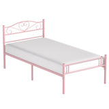 VECELO 14 Inch Twin Size Metal Platform Bed Frame with Headboard and Footboard, Heavy Duty Mattress Foundation with Steel Slats Support, No Box Spring Needed, Pink VECELO